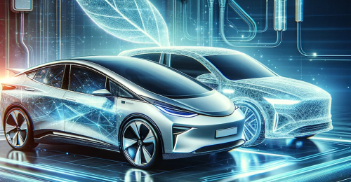 DALL·E 2023-12-15 15.27.06 - A futuristic and engaging title image for a glossary about electric and hybrid vehicles. The image should feature a sleek, modern electric car and a h